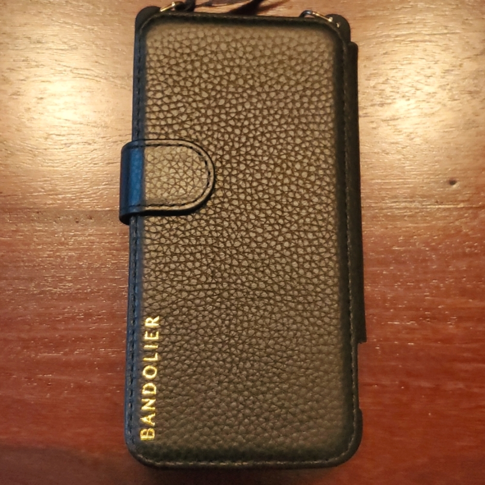 Bandolier Black Pebble Leather iPhone X/XS Crossbody Wallet w/ Side Snap Pocket